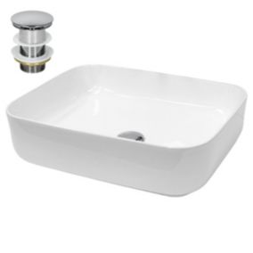 Lavabo en céramique blanc avec garniture de vidage vasque à poser 505 x 395 mm