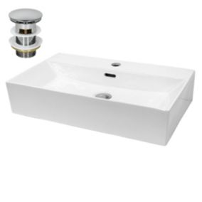 Lavabo en céramique blanc avec garniture de vidage vasque à poser 515 x 360 mm