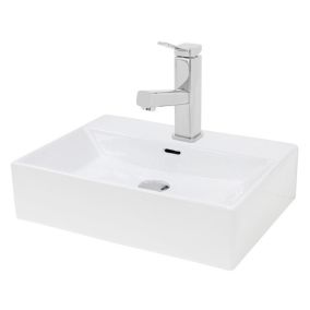 Lavabo en céramique blanc avec garniture de vidage vasque à poser 515 x 360 mm