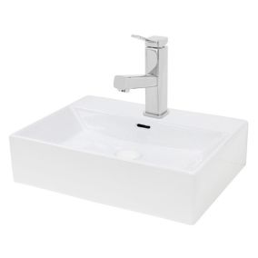 Lavabo en céramique blanc avec garniture de vidage vasque à poser 515 x 360 mm