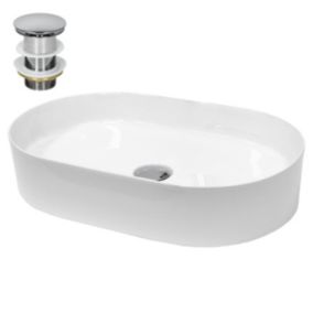 Lavabo en céramique blanc avec garniture de vidage vasque à poser 605 x 380 mm