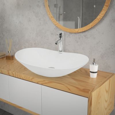 Lavabo Céramique Blanc à Poser 64x36,5 Cm – Avec Garniture, Style Moderne, Neuf Garanti