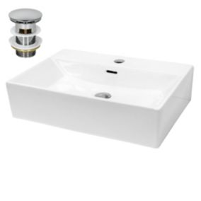 Lavabo en céramique blanc avec garniture de vidage vasque à poser