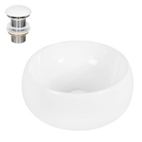 Lavabo en céramique blanc ronde garniture de vidage vasque a poser 400x155 mm