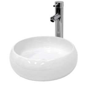 Lavabo en céramique blanc ronde vasque a poser + garniture de vidage 400x155 mm