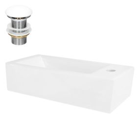 Lavabo en céramique blanc trou de robinet à gauche avec bonde de vidage 51x25 cm