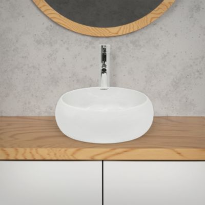 Lavabo en céramique blanc vasque èvier à poser design rond moderne 400 mm