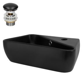 Lavabo en Céramique, Noir, 45x27x13 cm, Anguleux, Garniture de Vidage