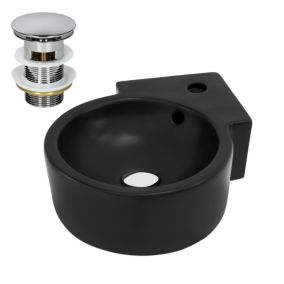 Lavabo en Céramique Noir, 45x36x13 cm, Angulaire, avec Bouchon de Vidage Chrome