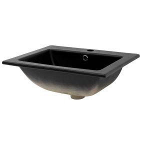 Lavabo en Céramique Noir 52,5x21x45 cm avec Garniture de Vidage Universelle