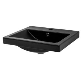 Lavabo en Céramique Noir 53,5x46x16,5 cm avec Garniture de Vidage Universelle