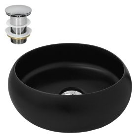 Lavabo en céramique noir avec garniture de vidage lave-mains moderne 350x120 mm