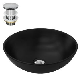 Lavabo en céramique noir avec garniture de vidage lave-mains moderne 400x145 mm