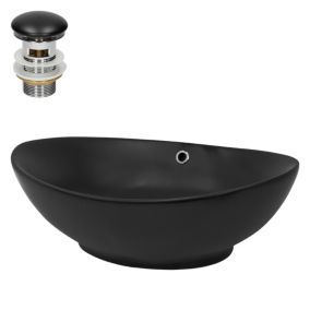 Lavabo en céramique noir lave-mains avec garniture de vidage 590x380x190 mm
