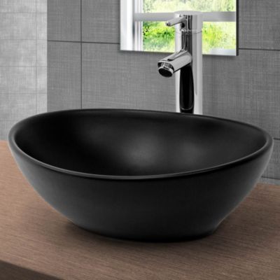 Lavabo en céramique noir lave-mains moderne + garniture de vidage 410x335x145 mm