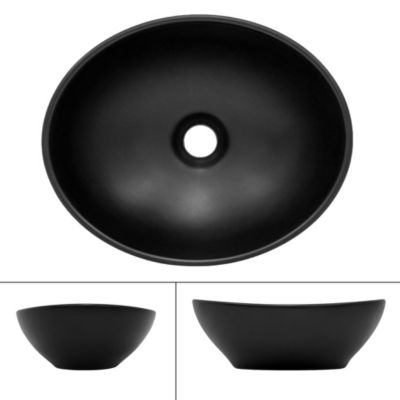 Lavabo en céramique noir lave-mains moderne + garniture de vidage 410x335x145 mm