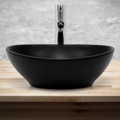 Lavabo en céramique noir lave-mains moderne + garniture de vidage 410x335x145 mm