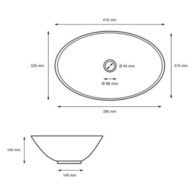 Lavabo en céramique noir lave-mains moderne + garniture de vidage 410x335x145 mm
