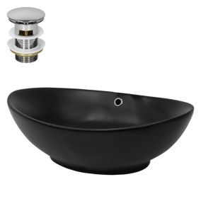 Lavabo en céramique noir lave-mains moderne + garniture de vidage 590x380x190 mm