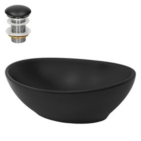 Lavabo en céramique noir lave-mains moderne + garniture de vidage