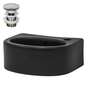 Lavabo en Céramique Noir Mat 33,5x25,5x13 cm, Bouchon de Vidange Push-Open