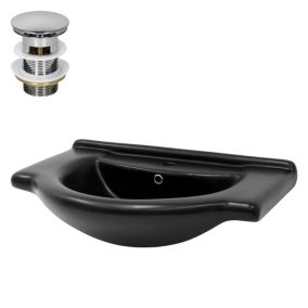 Lavabo en Céramique Noir Mat 77x50,5x22,5 cm avec Bouchon de Vidange Universelle