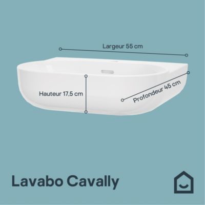 Lavabo en céramique blanc, l.55 x H.17,5 x P.45 cm, GoodHome Cavally