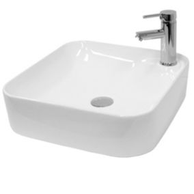 Lavabo en ceramique blanc vasque a poser carré Evier design moderne 435x435 mm
