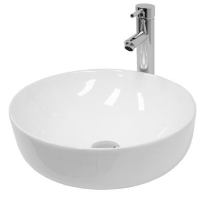 Lavabo en ceramique blanc vasque a poser rond Evier design moderne 400x400mm