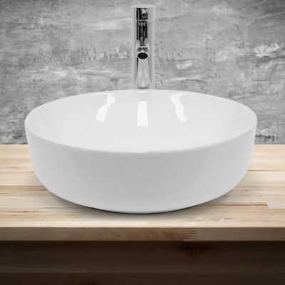 Lavabo en ceramique blanc vasque a poser rond Evier design moderne 400x400mm