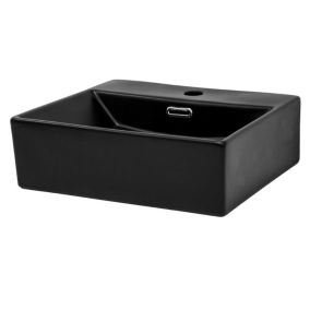 Lavabo en ceramique noir mat vasque a poser pour salle de bain 415x365x130 mm