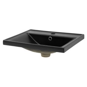 Lavabo en ceramique noir mat vasque encastre pour salle de bain 510x415x155 mm