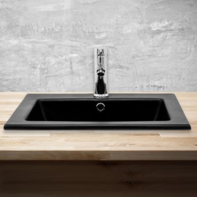 Lavabo en ceramique noir mat vasque encastre pour salle de bain 525x450x210 mm