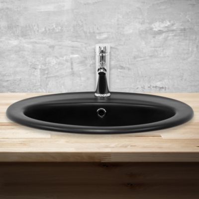 Lavabo en ceramique noir mat vasque encastre pour salle de bain 570x485x195 mm