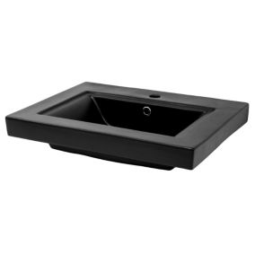 Lavabo en ceramique noir mat vasque encastre pour salle de bain 610x465x155 mm