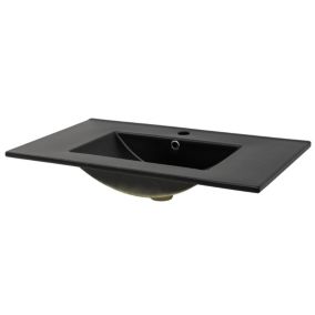 Lavabo en ceramique noir mat vasque encastrer pour salle de bain 810x470x175 mm