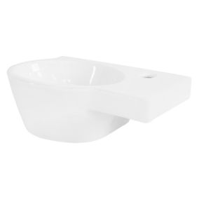 Lavabo en ceramique ovale blanc Evier avec trou pour robinet a droite 375x190 mm