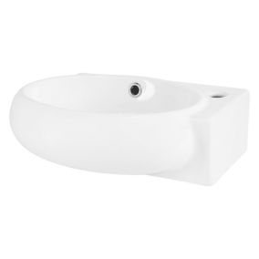 Lavabo en ceramique ovale blanc Evier avec trou pour robinet a droite 43x28 cm