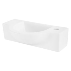 Lavabo en ceramique ovale blanc Evier avec trou pour robinet a droite 445x225 mm