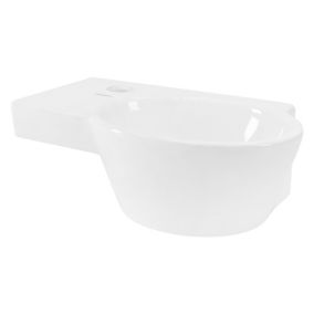 Lavabo en ceramique ovale blanc Evier avec trou pour robinet a gauche 375x190 mm