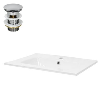Lavabo encastré en céramique blanc avec garniture de vidage chrome 610x460x165mm