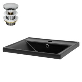 Lavabo à encastrer noir mat céramique avec bouchon de vidange