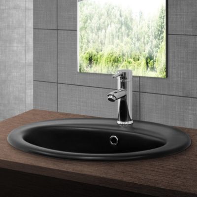 Lavabo à encastrer noir mat céramique bouchon de vidange argent