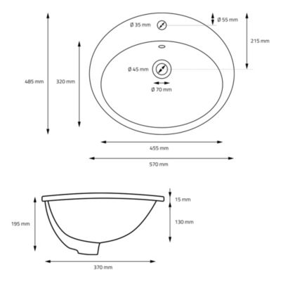 Lavabo à encastrer noir mat céramique bouchon de vidange argent