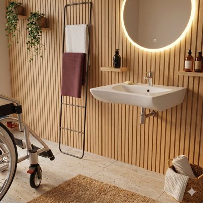 Lavabo ergonomique PMR 66 cm Blanc simple