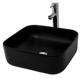 Lavabo lave-mains vasque a poser ceramique noir mat carré 395 x 395 x 140 mm