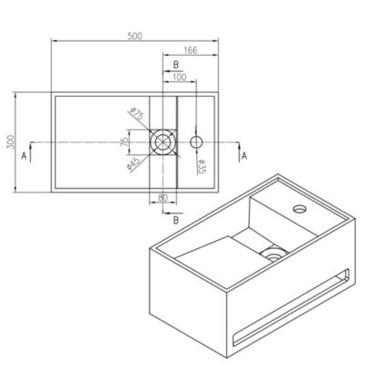 Lavabo mural en fonte minérale 50x30x22cm avec porte-serviettes intégré - blanc mat - PB2078