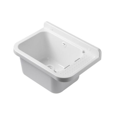Lavabo Mural en Résine Blanc 50 x 32 cm Vasque Suspendue Anti-chocs - Evier Lave-Mains Salle de Bain WC Garage Buanderie