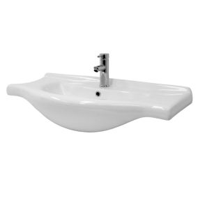 Lavabo éncastre en ceramique blanc brillant vasque a poser evier 86x21,5x51,5 cm