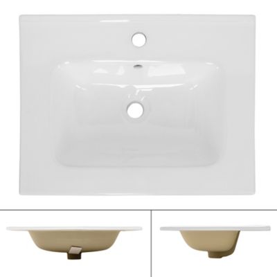 Lavabo éncastre en ceramique blanc vasque lave-main rectangulaire 610x165x460 mm